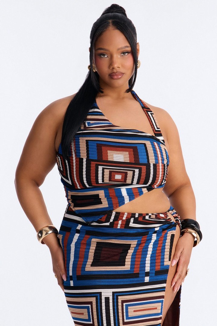 Alicia Halter Maxi Skirt Set - Black/combo