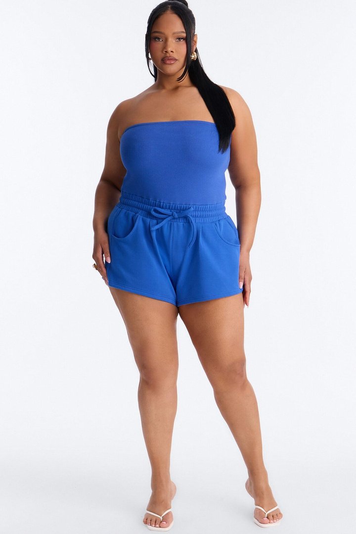 Jules Knit Tube With Fleece Short Romper - Royal