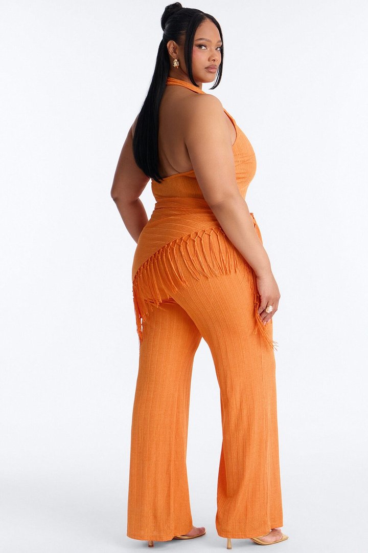 Too Chic Jumpsuit And Waist Scarf Set - Orange