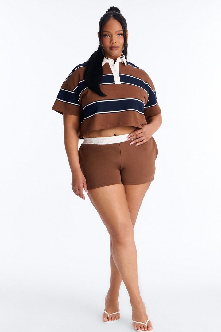 Sydney Striped Polo Lounge Short Set - Chocolate