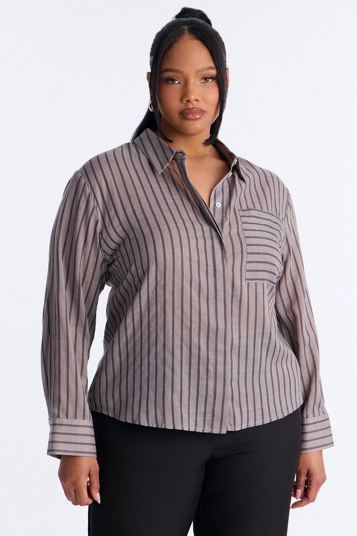 Wishing For It Striped Linen Shirt - Grey