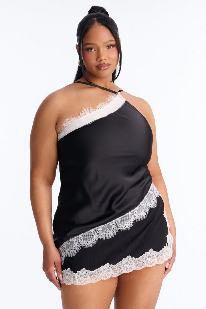 Summer's Little Secret Lace Trim Satin Top - Black/combo