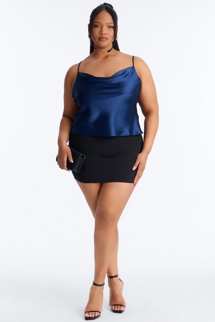 Barely There Cowl Neck Satin Cami Top - Navy