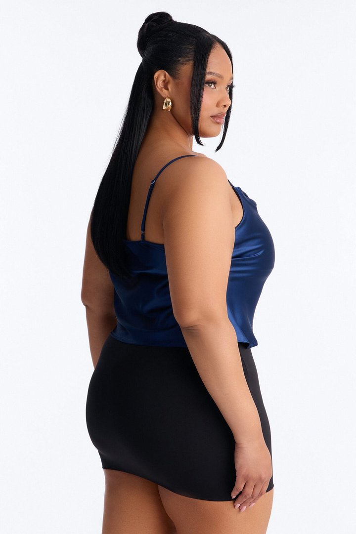 Barely There Cowl Neck Satin Cami Top - Navy