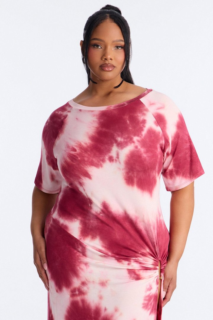 Leilani Tie Dye Maxi Dress - Burgundy/combo