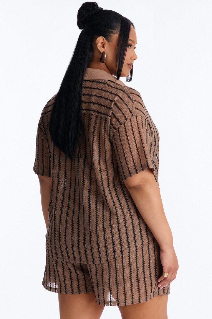 Azura Striped Crochet Short Set - Brown