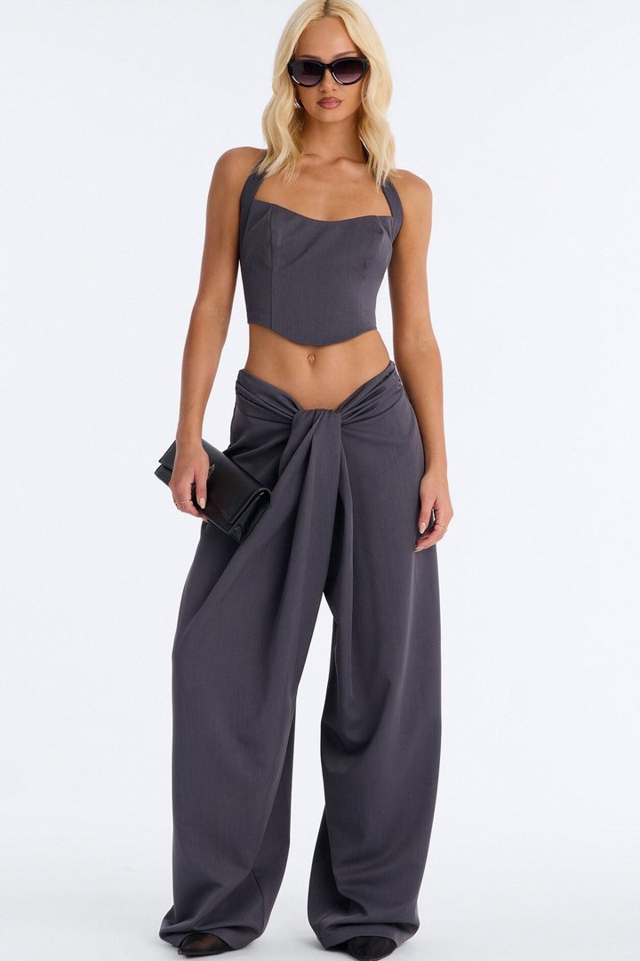 Let Me Be Draped Pant Set - Charcoal