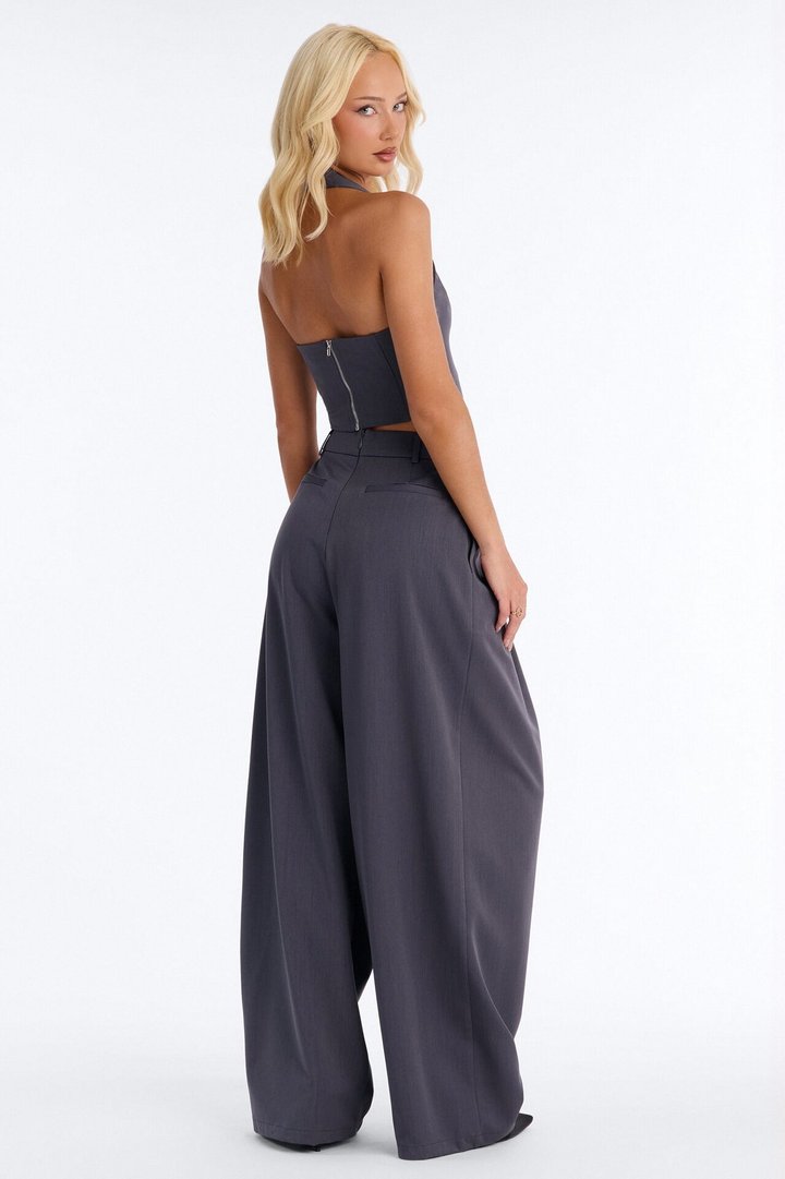 Let Me Be Draped Pant Set - Charcoal