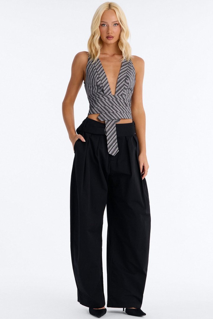Savage Mind Striped Linen Top - Grey/combo