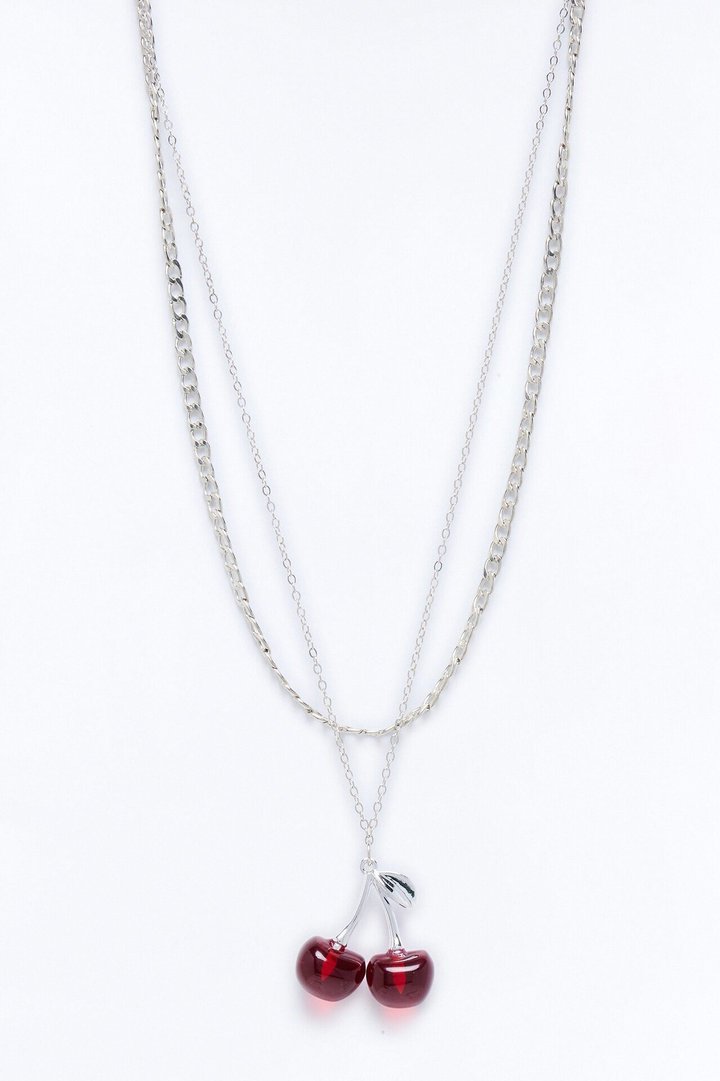 Pick Me Cherry Layered Necklace - Silver/Red