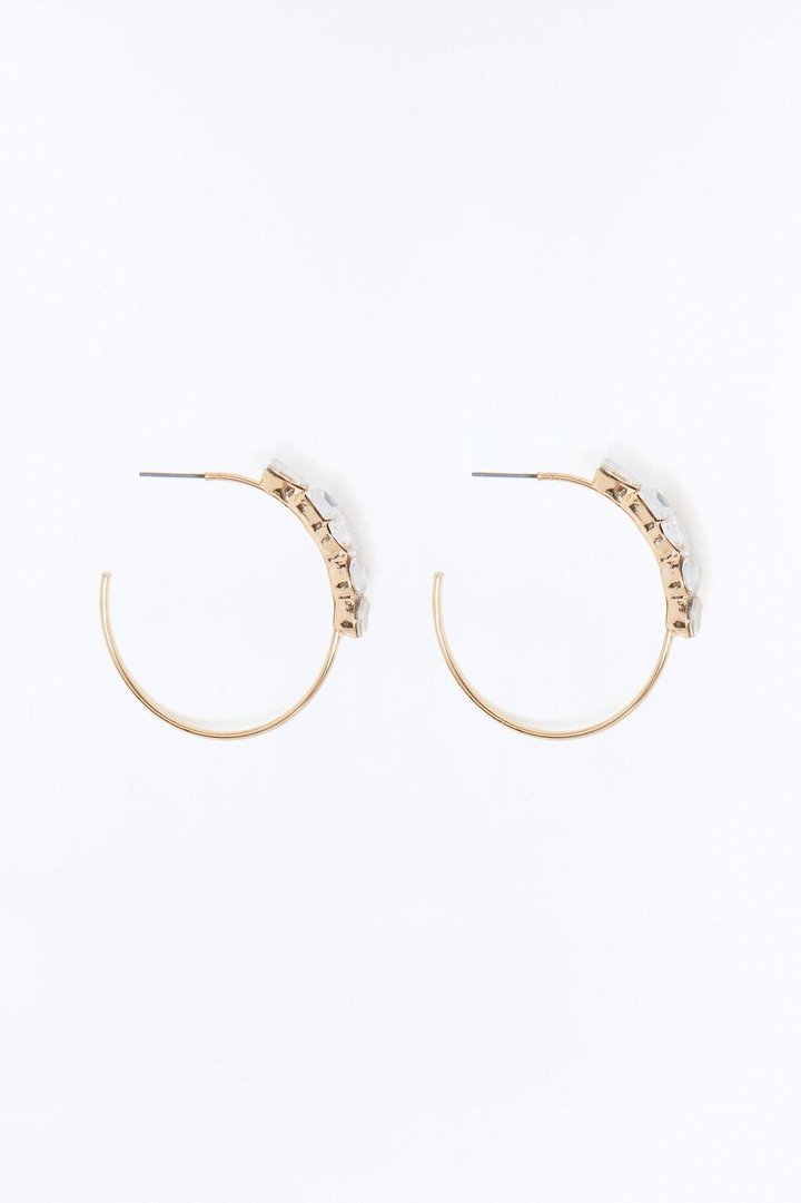 Late Nights Rhinestone Hoop Earrings - Gold