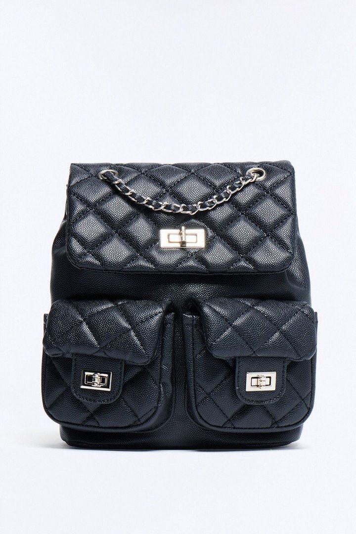 Packed In Style Faux Leather Backpack - Black