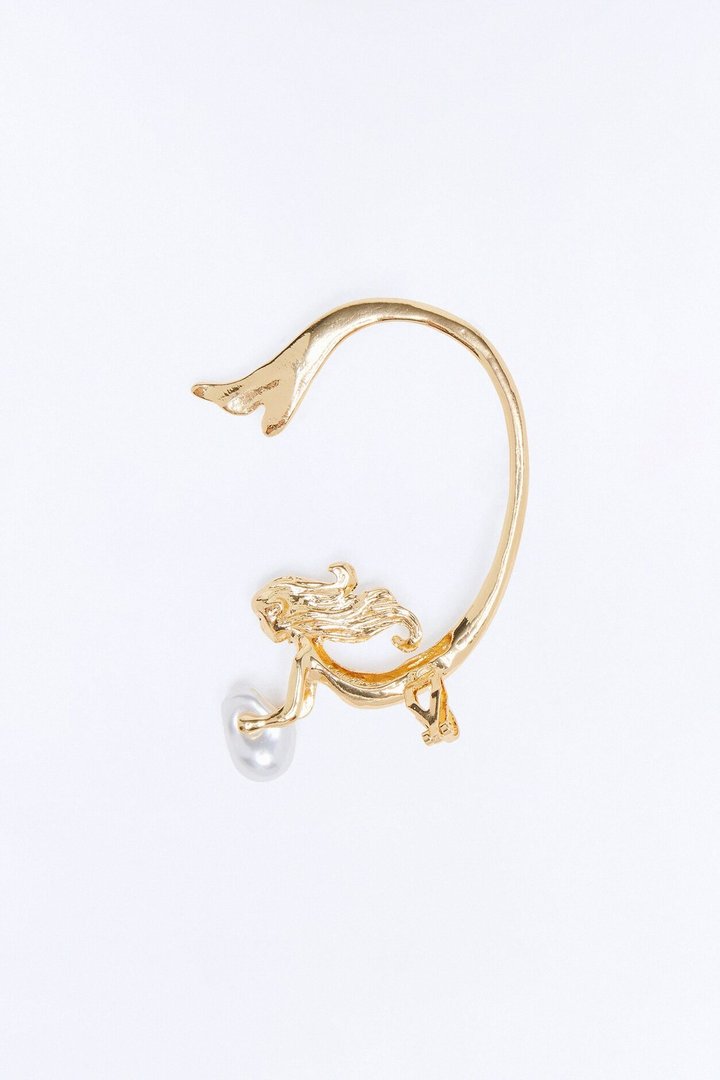 Mermaid Catch Pearl Ear Cuff - Gold