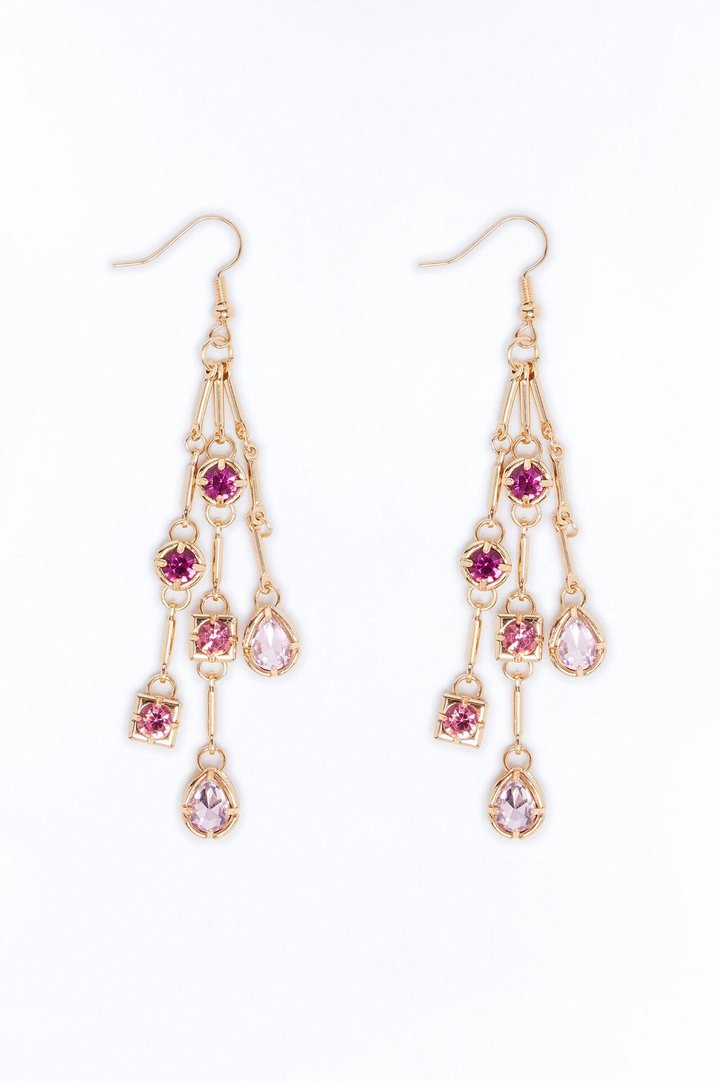 Rhinestone Twinkle Drop Earrings - Gold/Pink