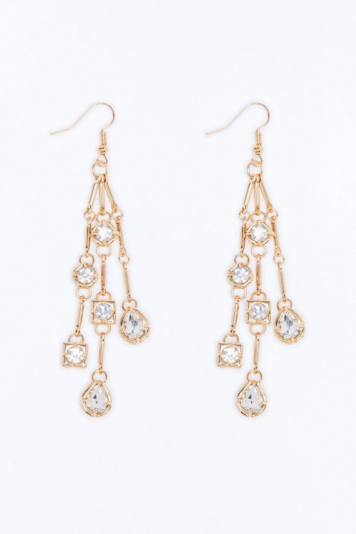Rhinestone Twinkle Drop Earrings - Gold/Clear