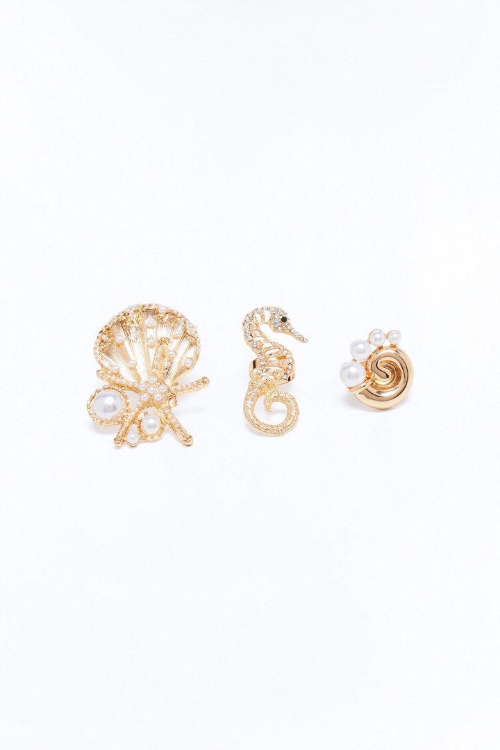 Paradise Seashells 3 Piece Ring Set - Gold