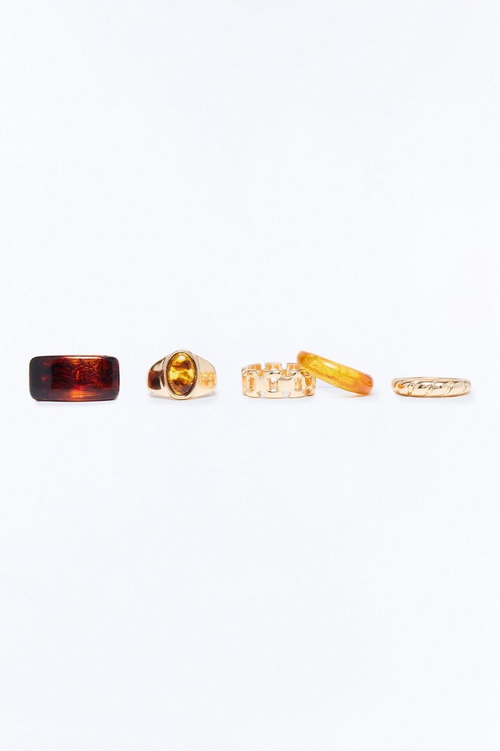 Verano 5 Piece Ring Set - Gold/Brown