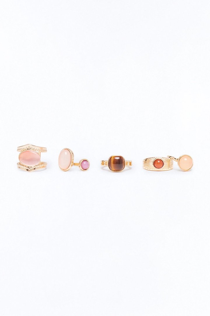 Soledad Jeweled 5 Piece Ring Set - Gold/Pink