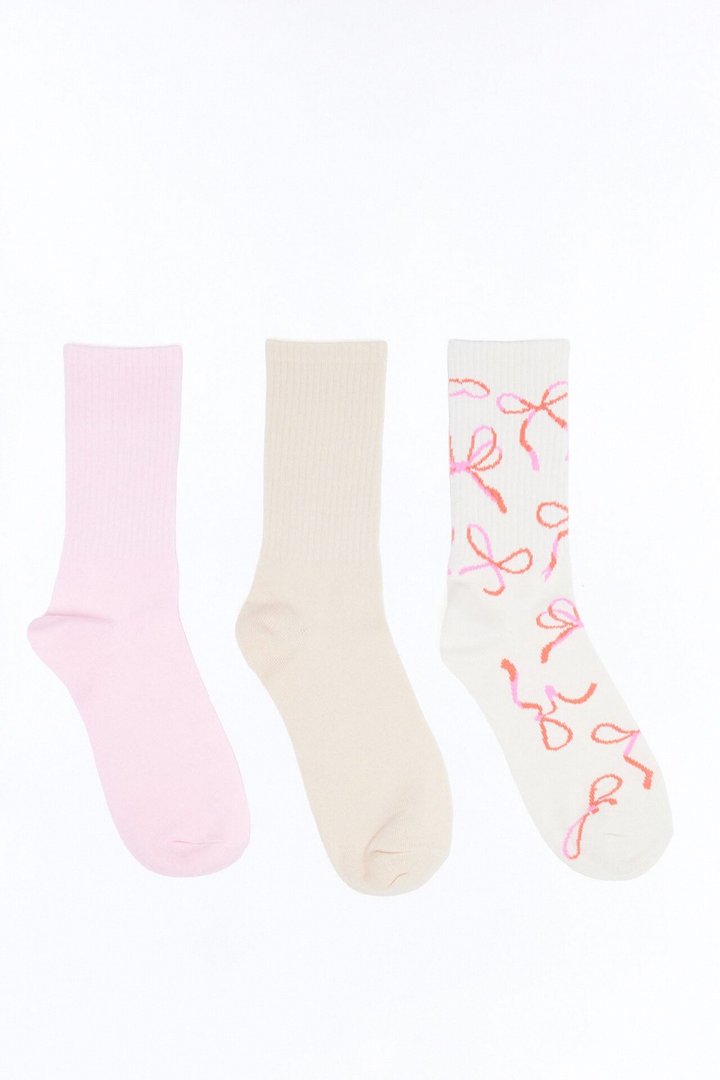 Bows And Promises 3 Pack Crew Socks - Pink/combo