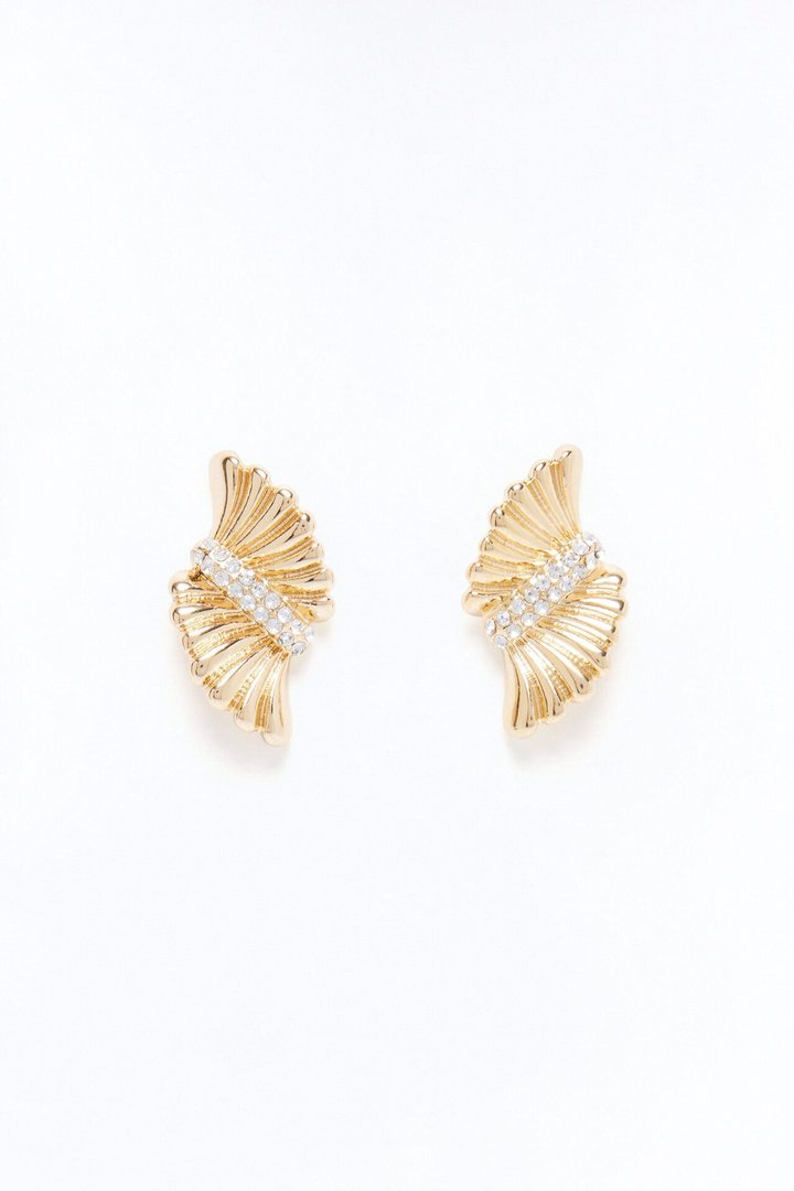 Abstract Wings Rhinestone Earrings - Gold