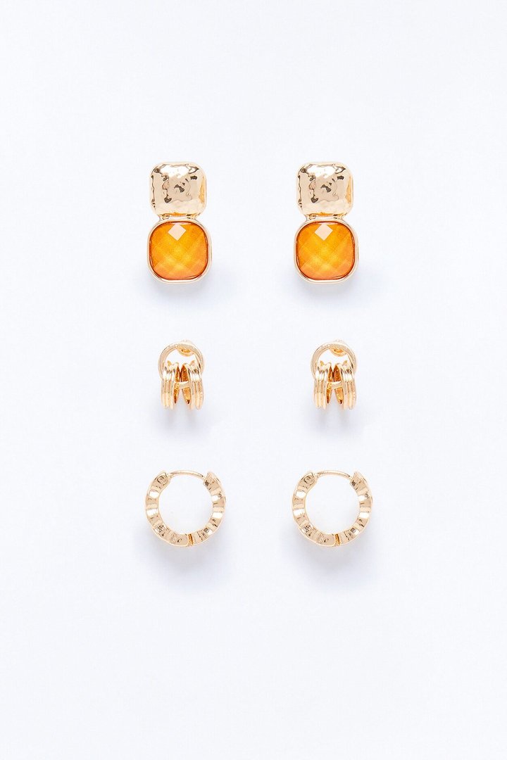 Weekend Escape 3 Pair Earring Set - Gold/Orange