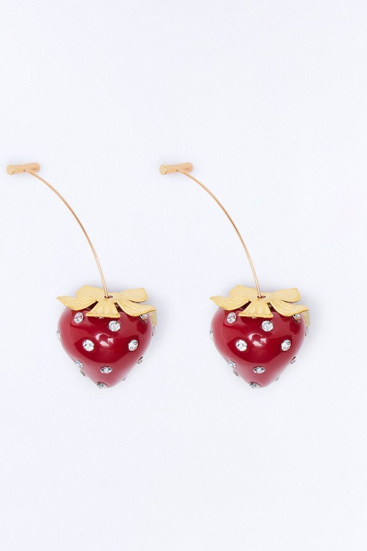 Strawberry Picking Drop Earrings - Gold/Red