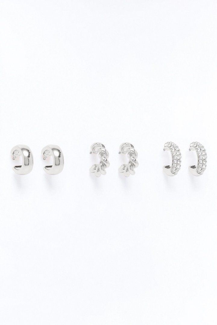 Timeless 3 Pair Multi Hoop Earrings - Silver