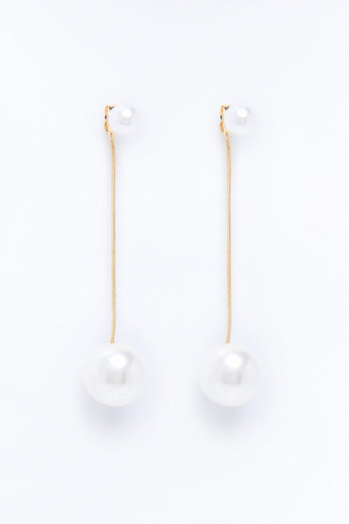 Luna Line Pearl Earrings - White/Gold