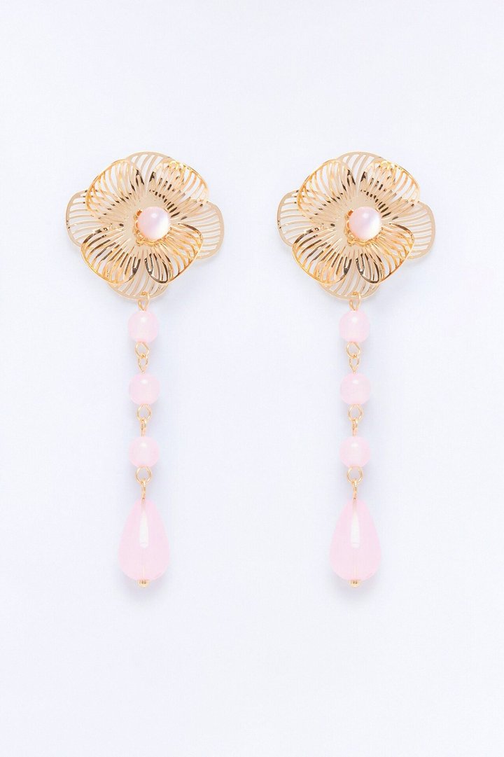 Roseveil Drop Earrings - Gold/Pink
