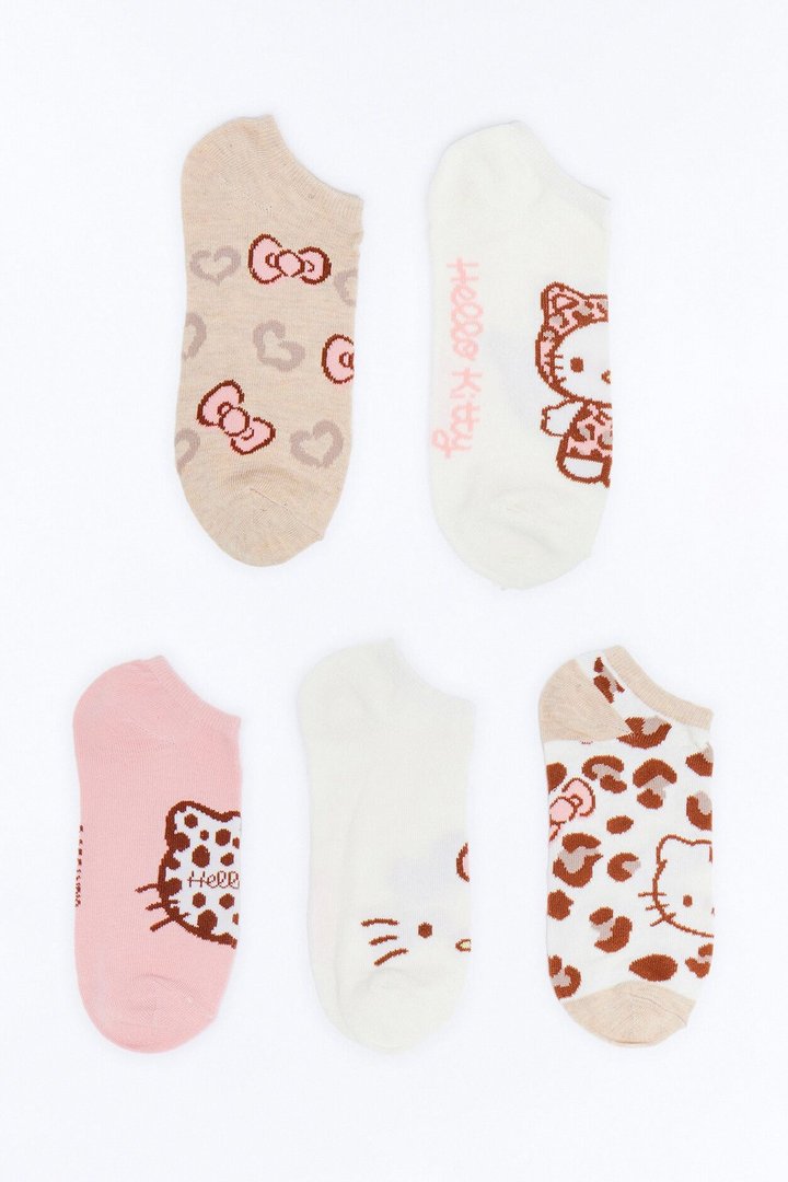 Hello Kitty Wild 5 Pack No Show Socks - Leopard