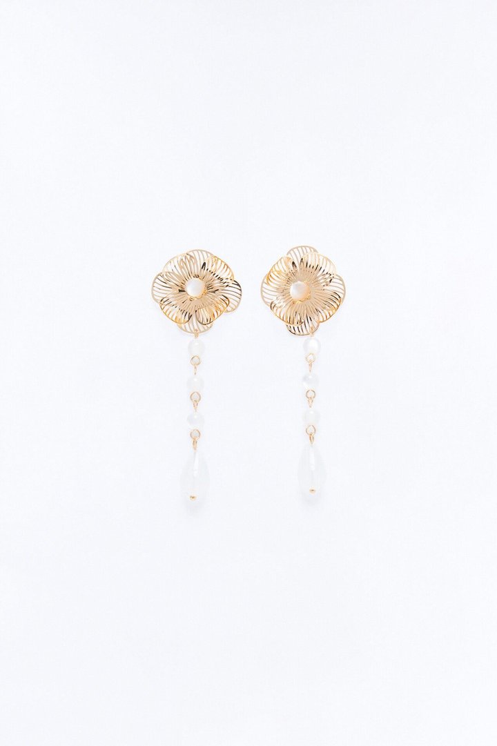Roseveil Drop Earrings - White/Gold