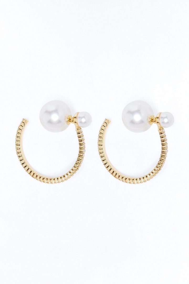 Yvette Rhinestone Hoop Earrings - Gold