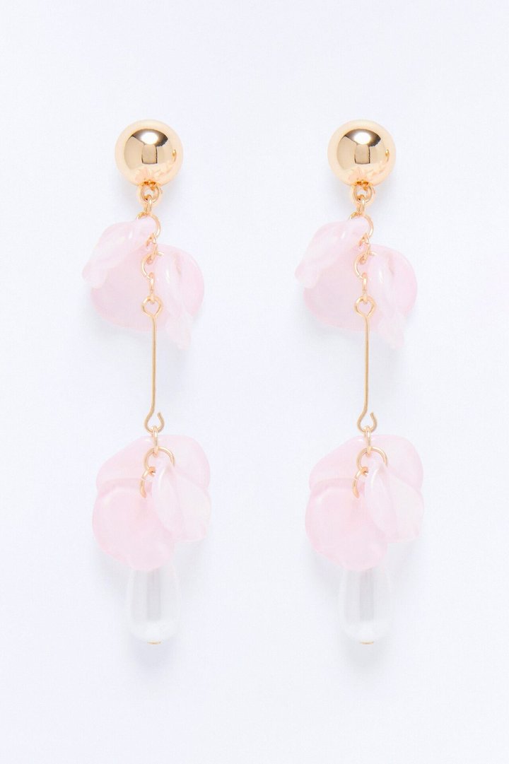 Harmony Flower Drop Earrings - Gold/Pink