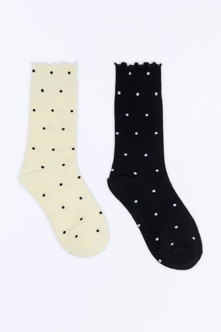 Dots And Ruffles 2 Pack Crew Socks - White/Black