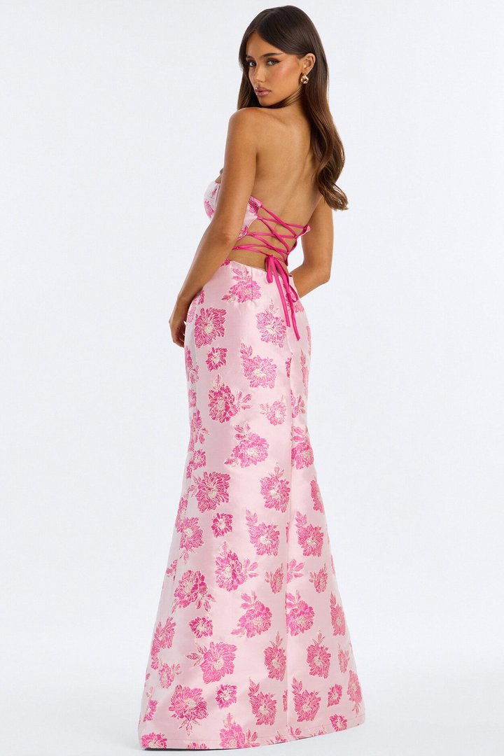 Blushing Over You Jacquard Gown - Hot Pink