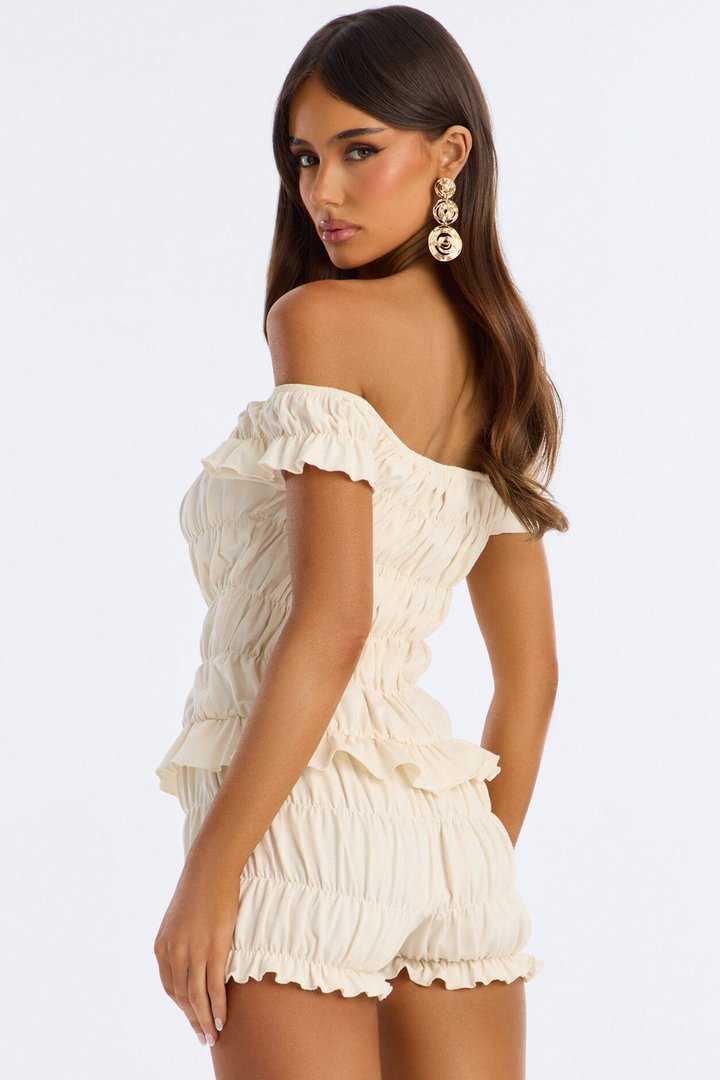 Cece Off Shoulder Ruffle Micro Romper - Ivory