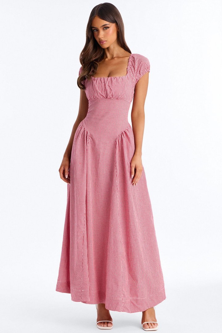 Maribelle Puff Sleeve Maxi Dress - Red/combo