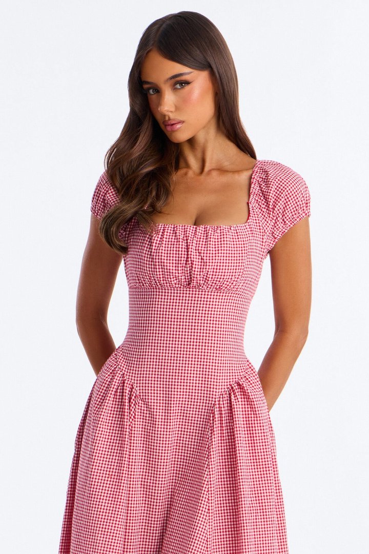 Maribelle Puff Sleeve Maxi Dress - Red/combo