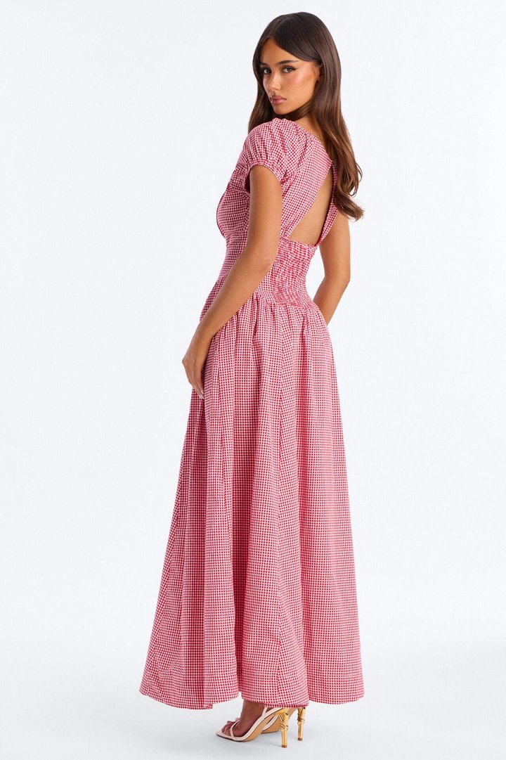 Maribelle Puff Sleeve Maxi Dress - Red/combo