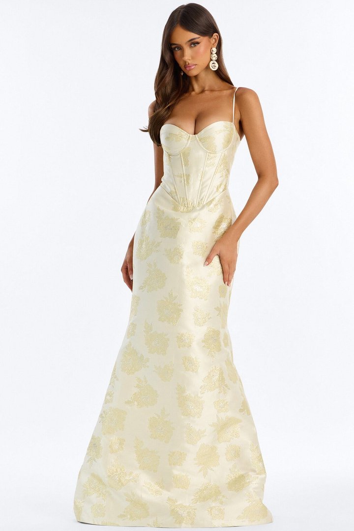 Blushing Over You Jacquard Gown - Champagne
