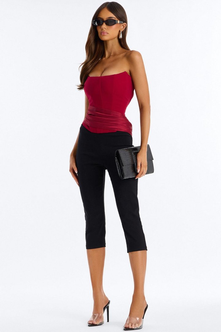 Sophistication Served Pleated Satin Corset - Red