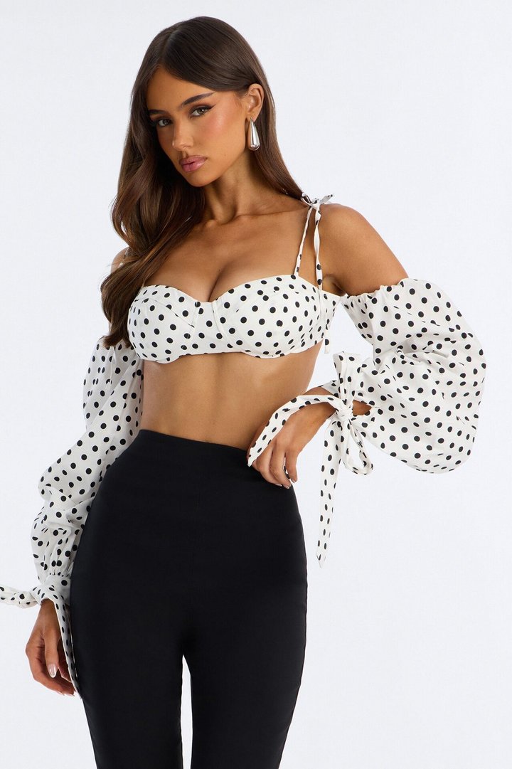 Cool Girl Behavior Polka Dot Long Sleeve Bralette - White/combo