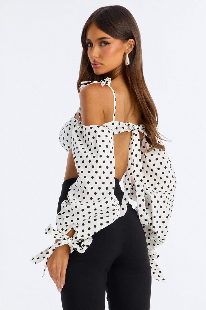 Cool Girl Behavior Polka Dot Long Sleeve Bralette - White/combo