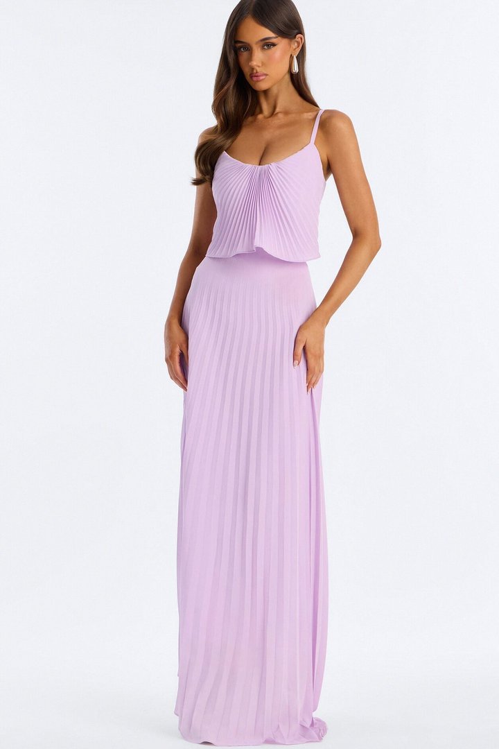 Cassidy Chiffon Pleated Maxi Dress - Lavender