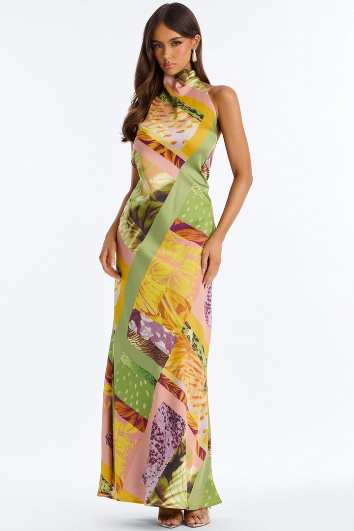 Wild Thoughts Satin Maxi Dress - Yellow/combo