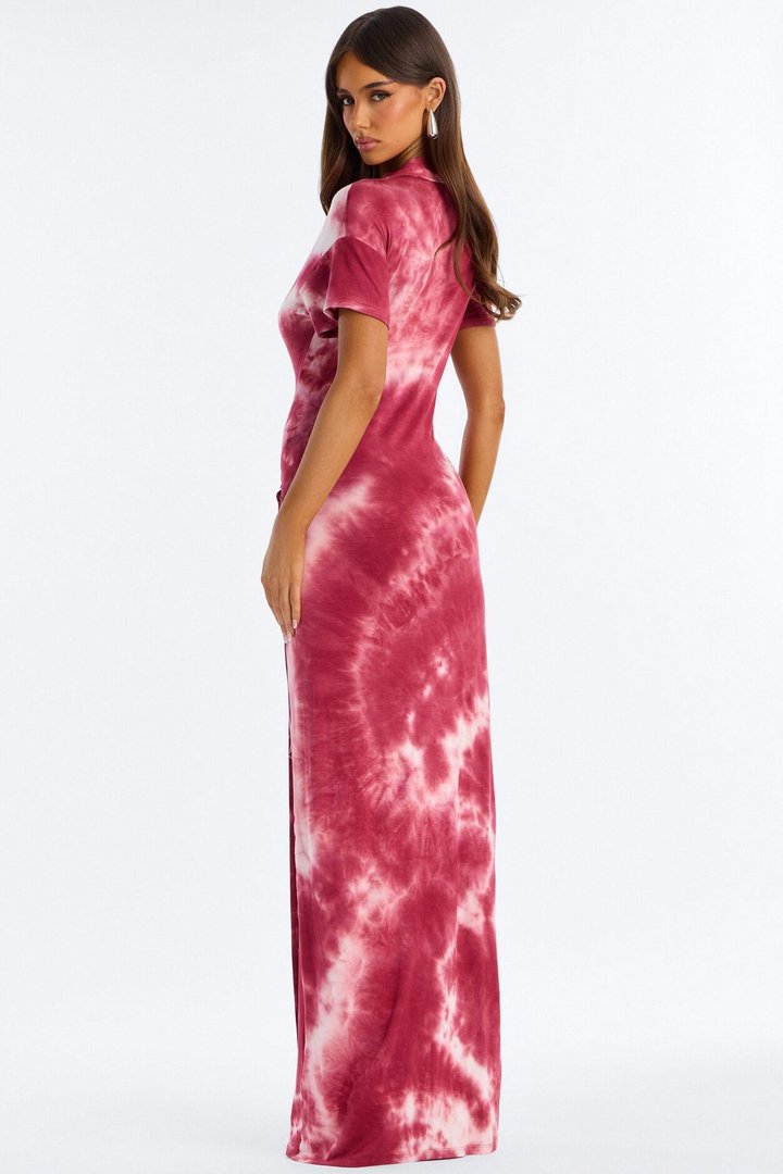 Noa Tie Dye Wrap Maxi Dress - Burgundy/combo