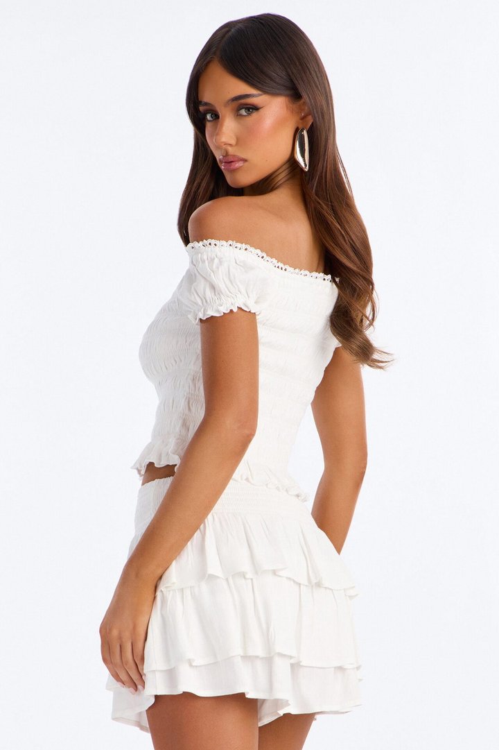 Colette Off Shoulder Skirt Set - White