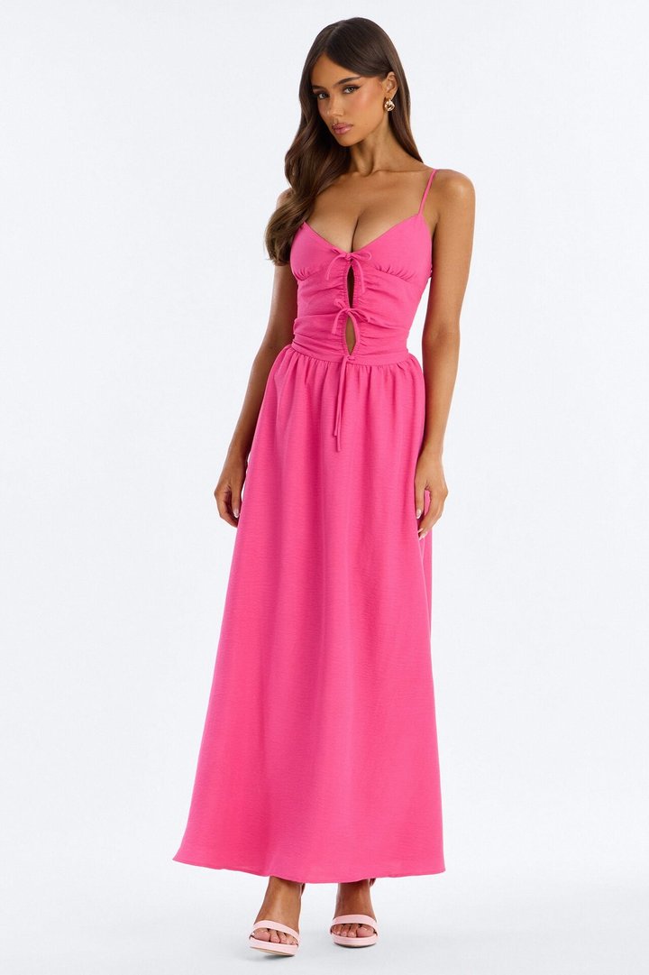 Sea Breeze Tie Front Maxi Dress - Hot Pink