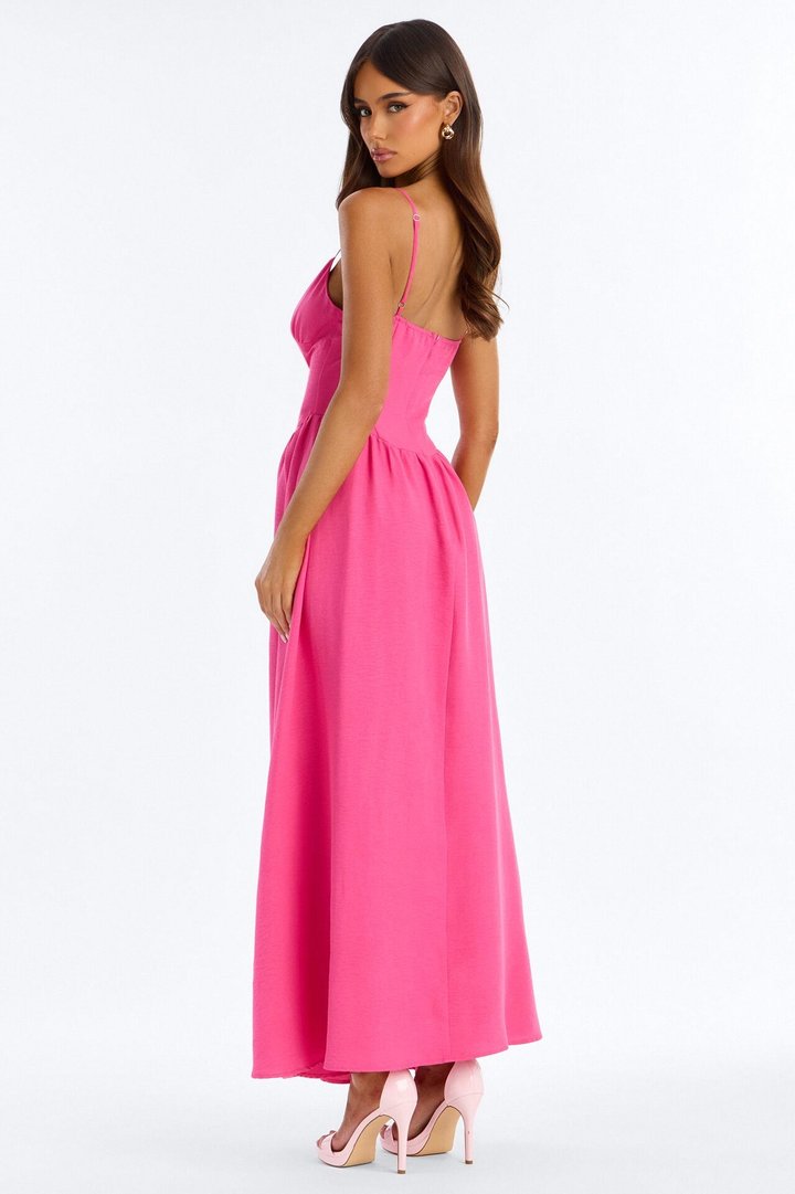 Sea Breeze Tie Front Maxi Dress - Hot Pink