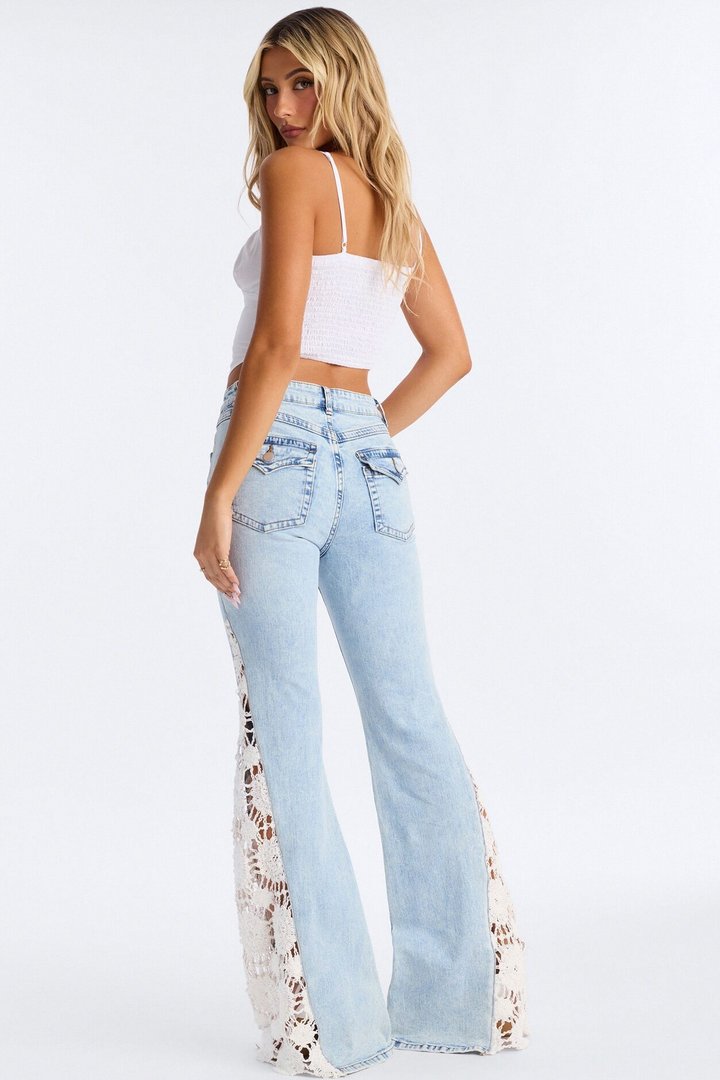 Lucy Low Rise Crochet Flare Jeans - Light Wash